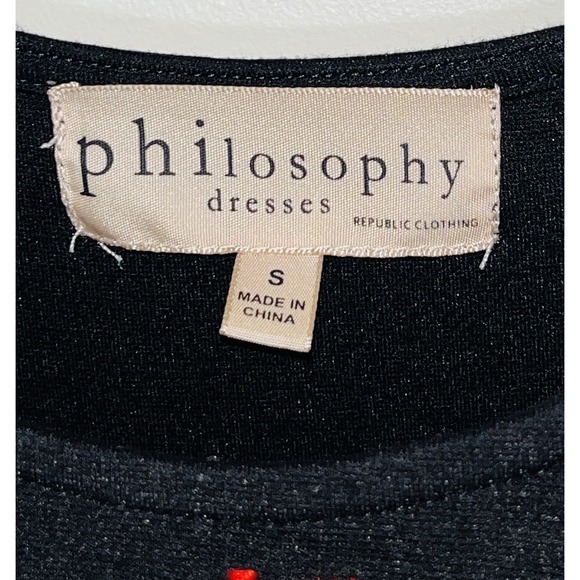 Philosophy Sheath Dress Size Small Black Embroidered Flowers Spanish‎ Stretch - Picture 4 of 4